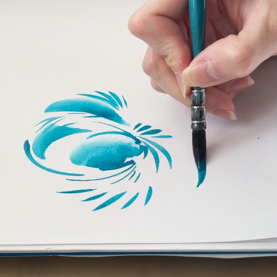 Precision brushstroke on textured paper demonstrating absorption, diffusion, and surface response of fluid watercolor by VHacademy